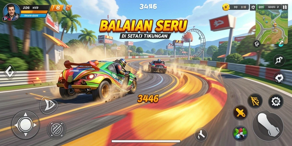 Tampilan gameplay Racing yang mendebarkan dan penuh aksi.