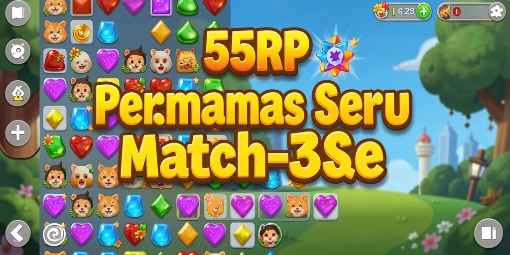 Screenshot 55RP menampilkan suasana gameplay Match-3 yang mendebarkan.