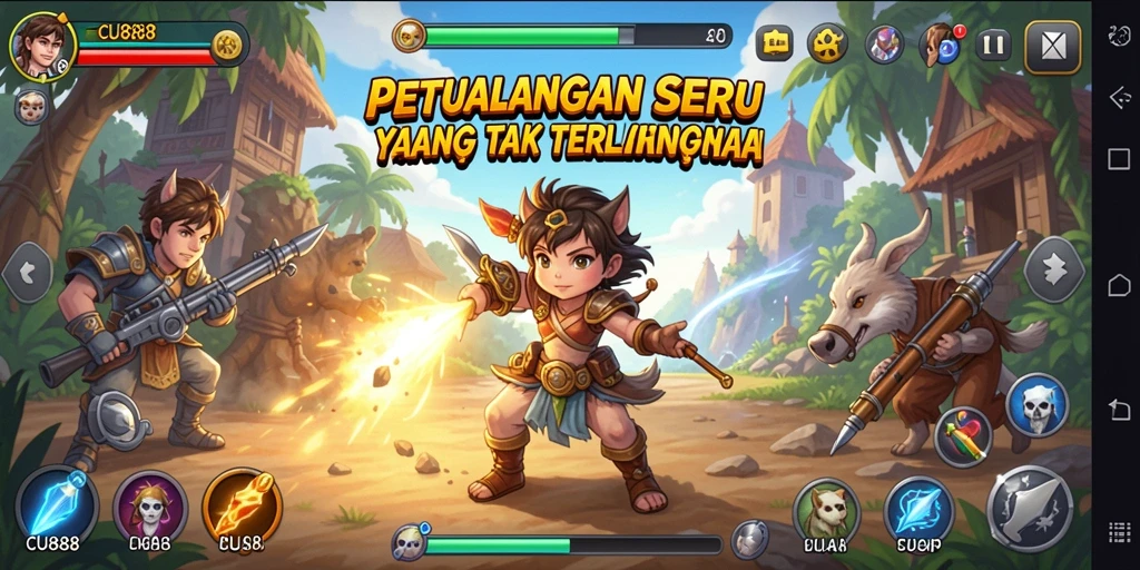 Screenshot menampilkan aksi petualangan seru di CU888.