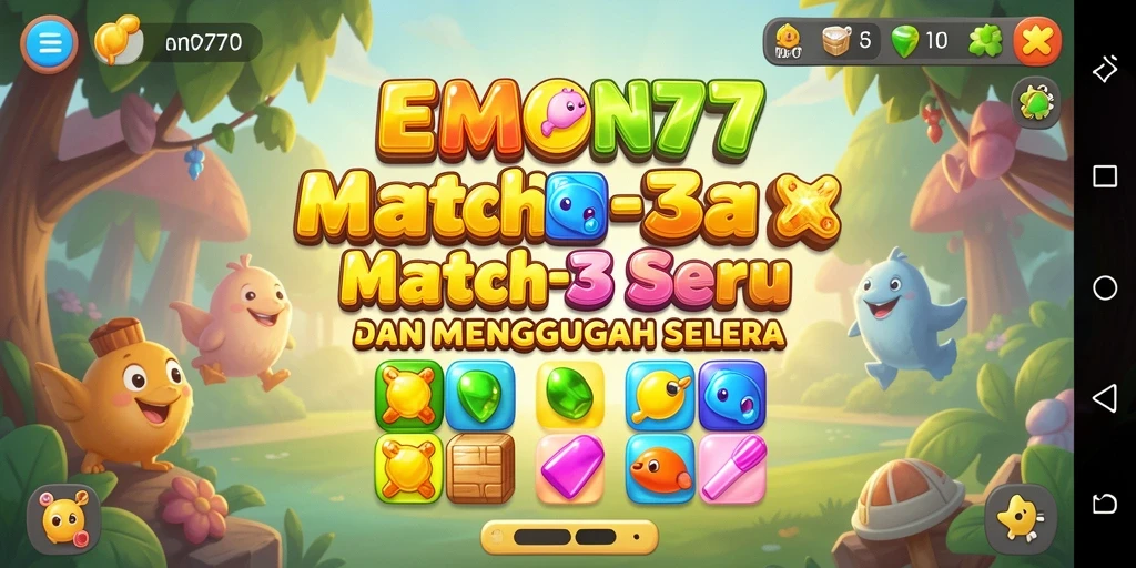 Tampilan menarik dari gameplay EMON77 yang menampilkan berbagai kombinasi Match-3.