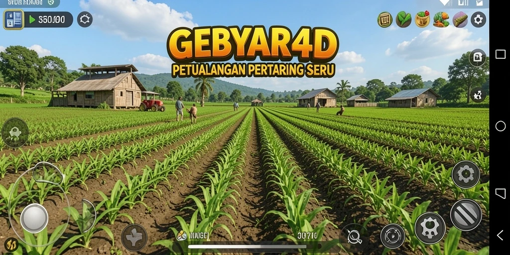 Tampilan gameplay GEBYAR4D menampilkan ladang hijau yang subur dan hewan-hewan yang menggemaskan.