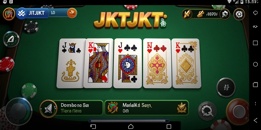Tampilan gameplay JKTJKT yang mendebarkan saat bermain domino.
