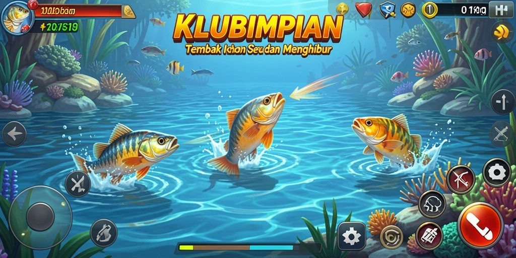 Screenshot gameplay KLUBIMPIAN menampilkan serunya menembak ikan.