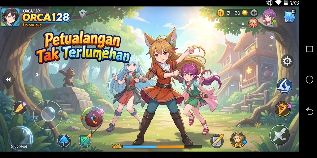 Tampilan gameplay ORCA128 yang menarik dan penuh warna.