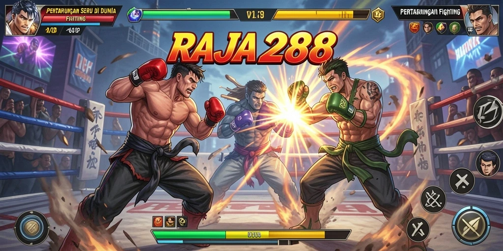 Tampilan gameplay RAJA288 yang intens dan mendebarkan saat bertarung.