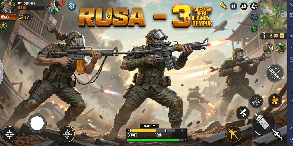 Tampilan gameplay seru dalam RUSA33 dengan karakter bertarung.