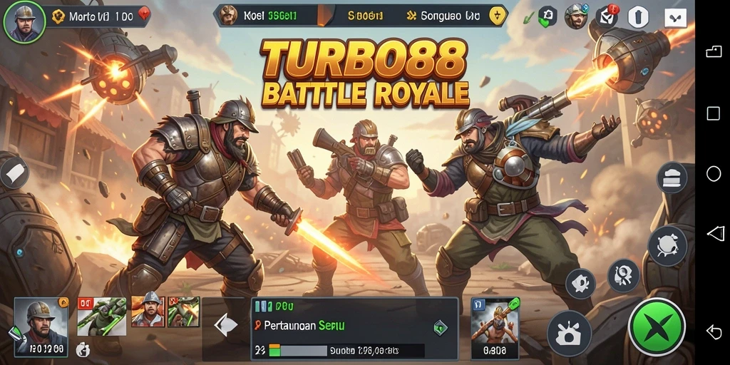 Tampilan dinamis dari gameplay TURBO88 dalam pertempuran Battle Royale.